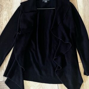 Women's Black Ruffle Trim Open Sweater